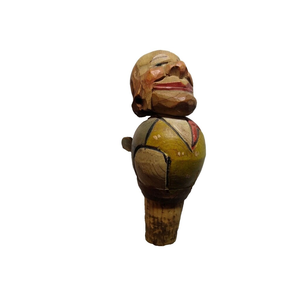 ANRI Big Smile Man Bottle Stopper Hand-Carved Painted Folk Art Mechanical